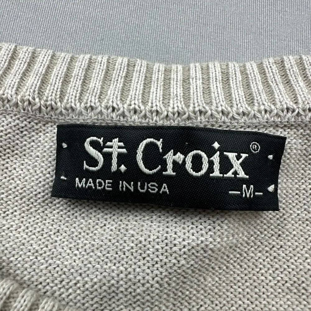 St Croix Sweater Mens Medium Brown Diamond Argyle Cottage Retro USA